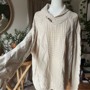 Original Weatherproof Vintage Jacquard Shawl Collar Ivory Sweater Size XXL